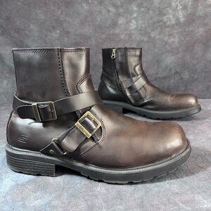 Skechers Cinder Twist Harness Leather Motorcycle Boots Men's Size 12 Brown